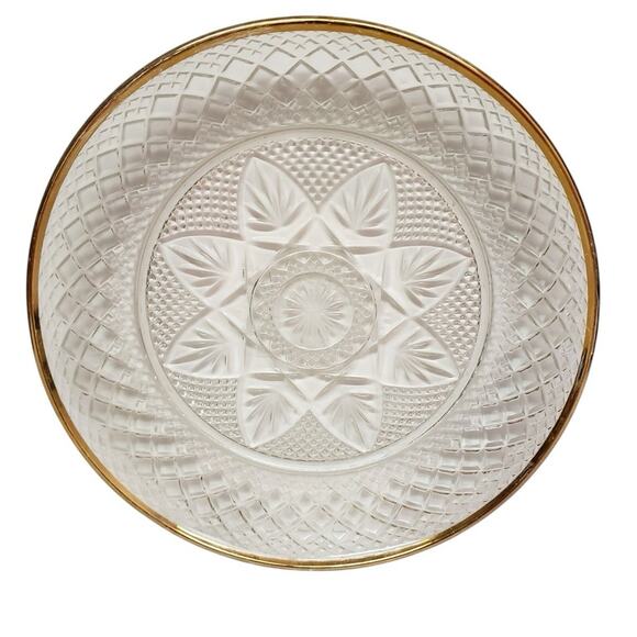 VTG Pressed Salad Plates (4) Gold Rim Diamond Starburst Pattern Mid Century MCM - Picture 2 of 4